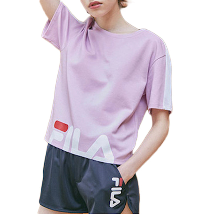 (WMNS) FILA Alphabet Logo Printing Sports Round Neck Short Sleeve Pink Purple F11W928115F-VT