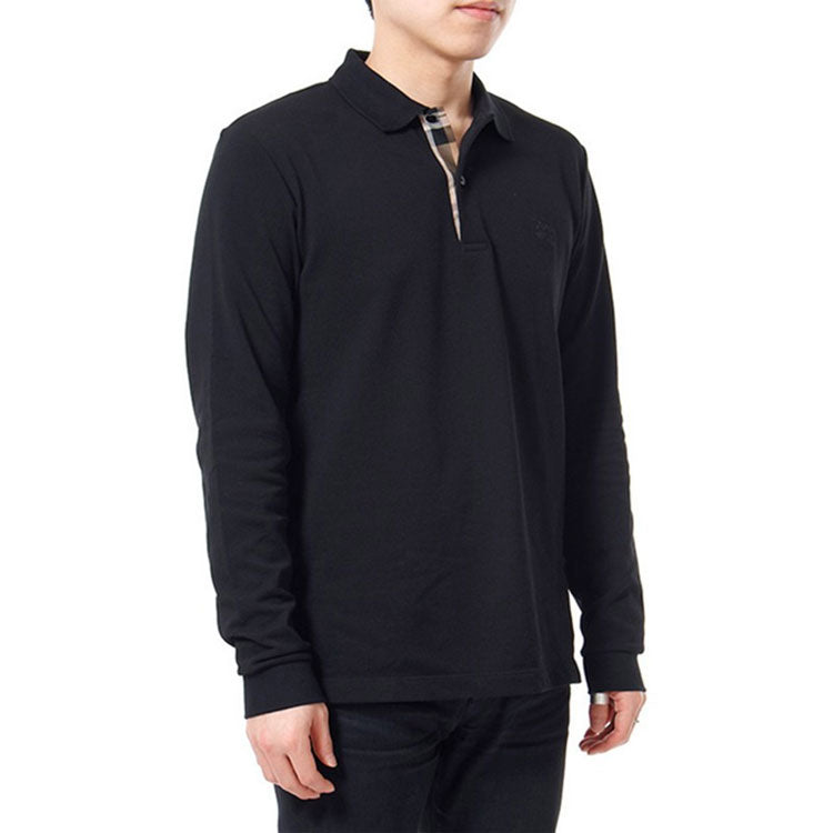 Men's Burberry Collar Long Sleeves Polo Shirt Black 80271071