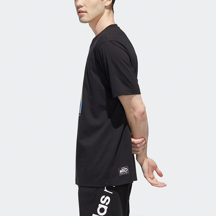 adidas neo M Fd Tee Cartoon Printing Casual Sports Round Neck Short Sleeve Black GP5814