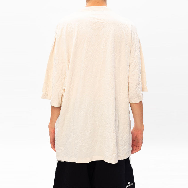 Men's Balenciaga Logo Embroidered Round Neck Short Sleeve Creamy White 641614TJV829757