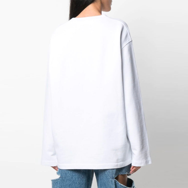 (WMNS) Off-White SS21 Printing Logo Pattern Round Neck Pullover Loose Fit White Hoodie OWBA062S21JER0010184