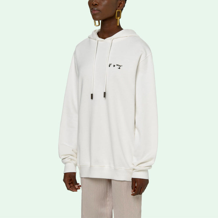 (WMNS) Off-White SS21 Logo Embroidered Arrow Hoodie Loose Fit White OWBB035R21JER0020331