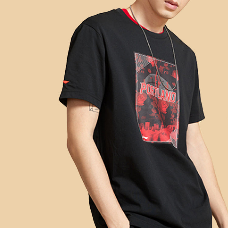 Li-Ning Basketball Series Logo Pattern Short Sleeve 'Black' AHSQ219-1