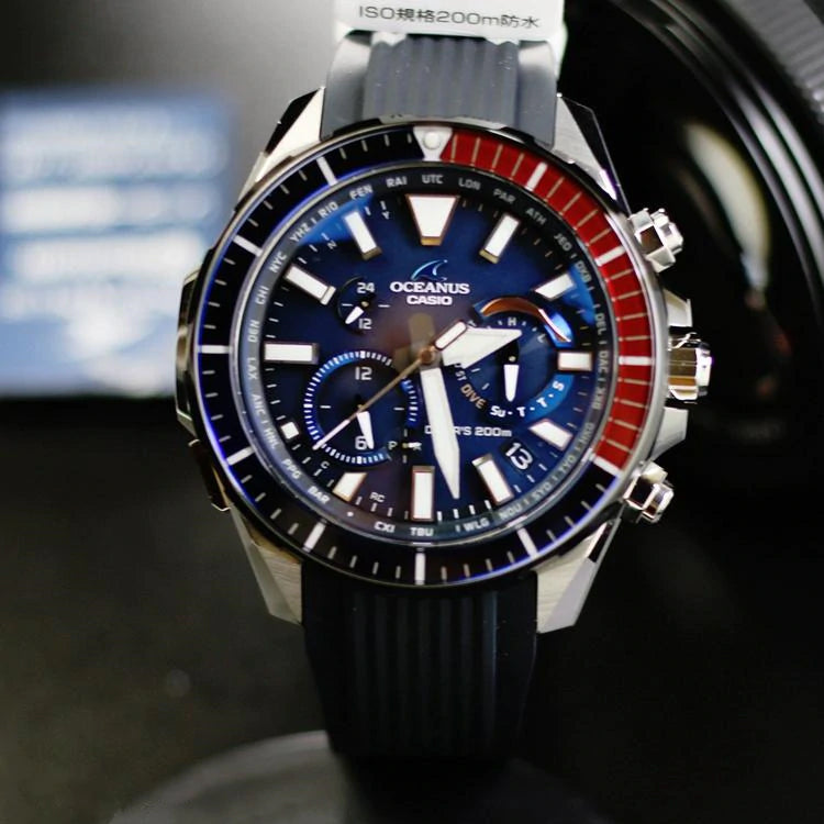 Men's CASIO OCEANUS Series CACHALOT Solar Energy Watch tooth Watch Solar Powered Mens Blue Analog OCW-P2000C-2A