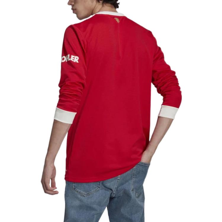 adidas 21/22 Season Manchester United Colorblock Stripe Round Neck Casual Long Sleeves Red H58696