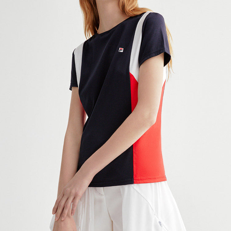 (WMNS) FILA Casual Contrasting Colors Sports Short Sleeve Blue F11W021119F-NV