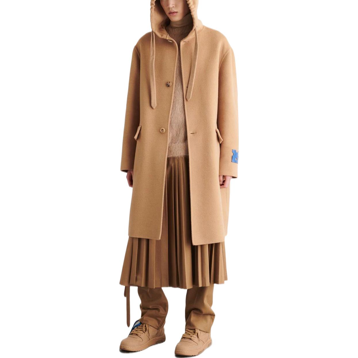 Off-White Cashmere Hooded Midi Coat 'Khaki' OMER072F22FAB0016200
