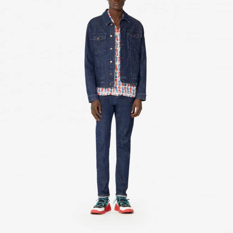 Men's KENZO Solid Color lapel Denim Jacket Blue FA55BL5092EC-76