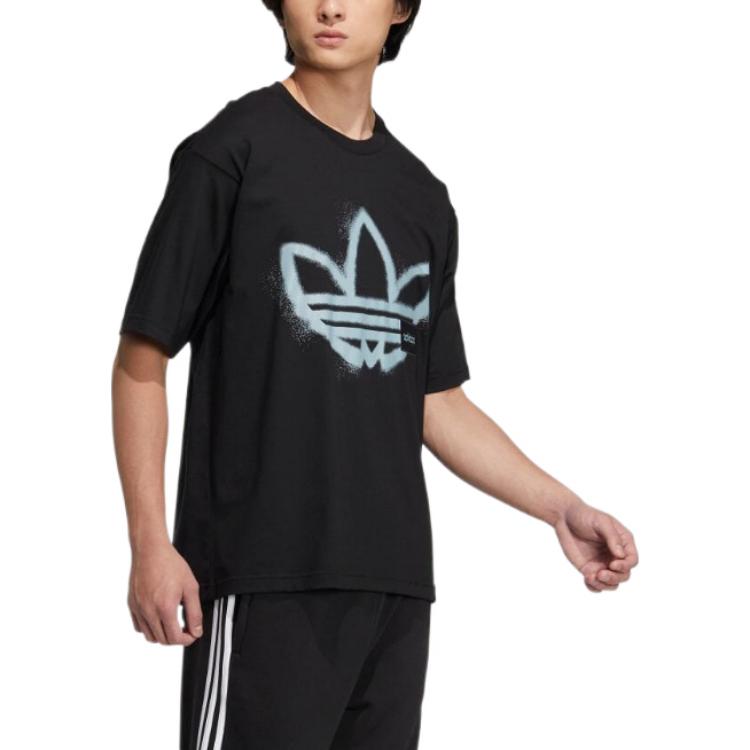 adidas originals Round Neck Dropped Shoulder Sleeves Large Logo Printing Short Sleeve Unisex Black T-Shirt HS2007