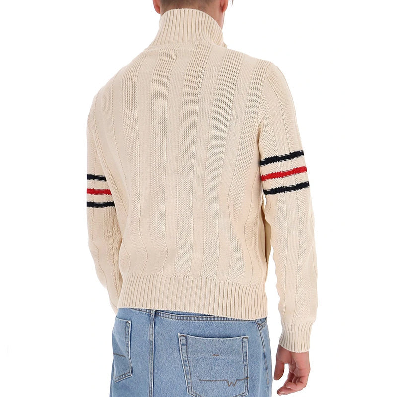 Gucci Stripe Zipper Stand-up Collar Knit Coat Male Cream-coloured 630423-XKBGM-9071