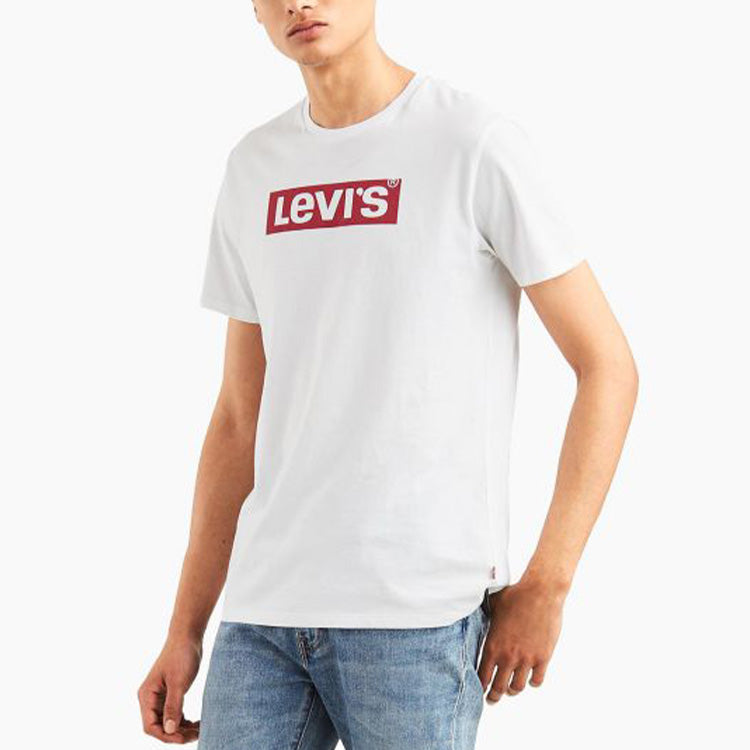 Men's Levis Logo Alphabet Printing Round Neck Loose Short Sleeve White 22491-0424