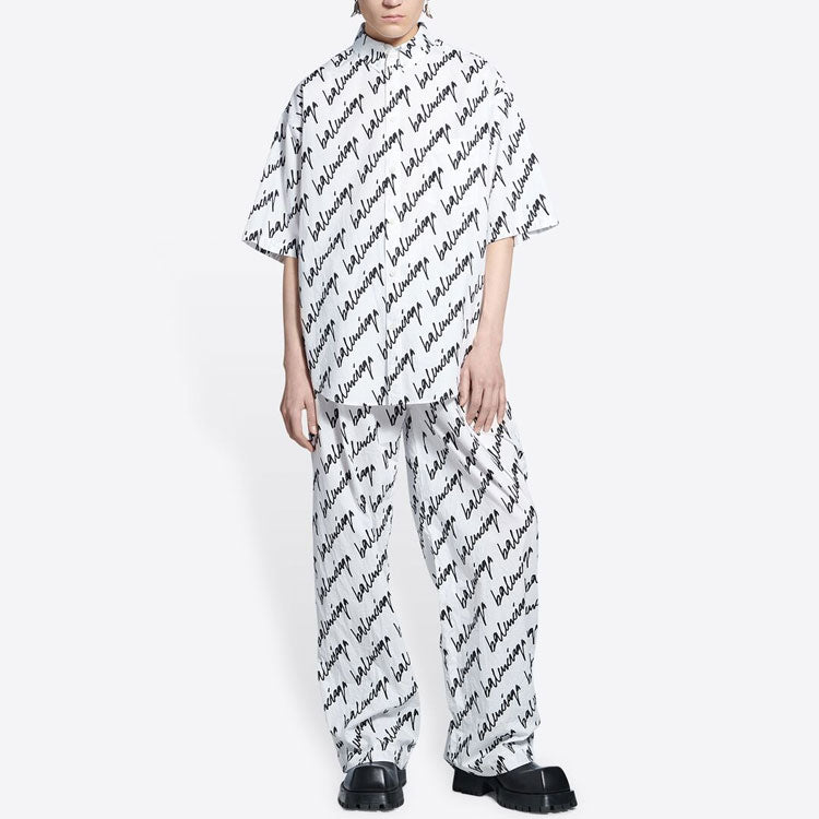 Balenciaga Allover Scribble Short Sleeve Shirt 'White Black' 681702TLLJ49040
