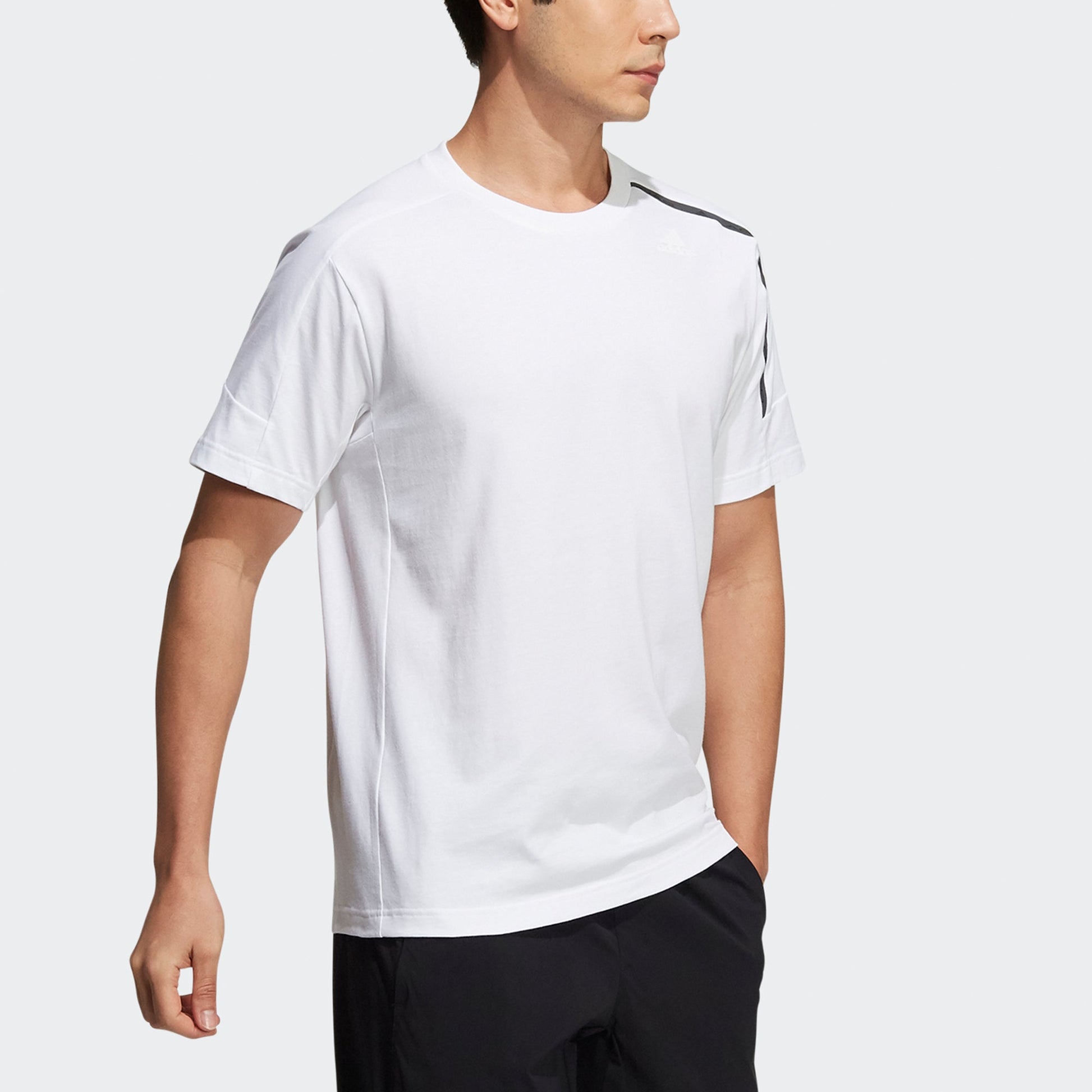 Men's adidas Th Reg Tee Splicing Logo Sports Round Neck Short Sleeve White T-Shirt H39356
