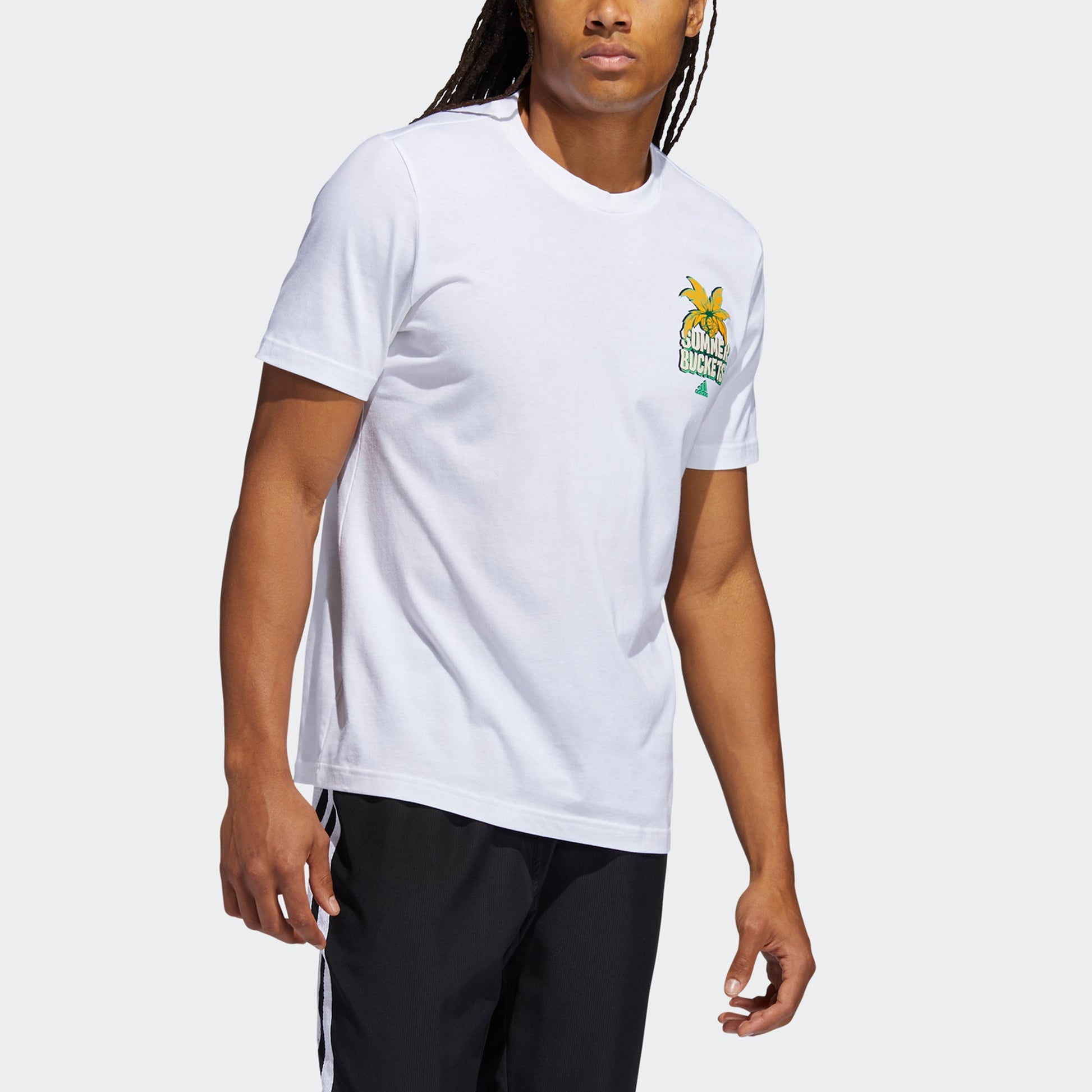 adidas Summer Bckt Coconut Tree Printing Basketball Sport Short Sleeve Men's White GS7198