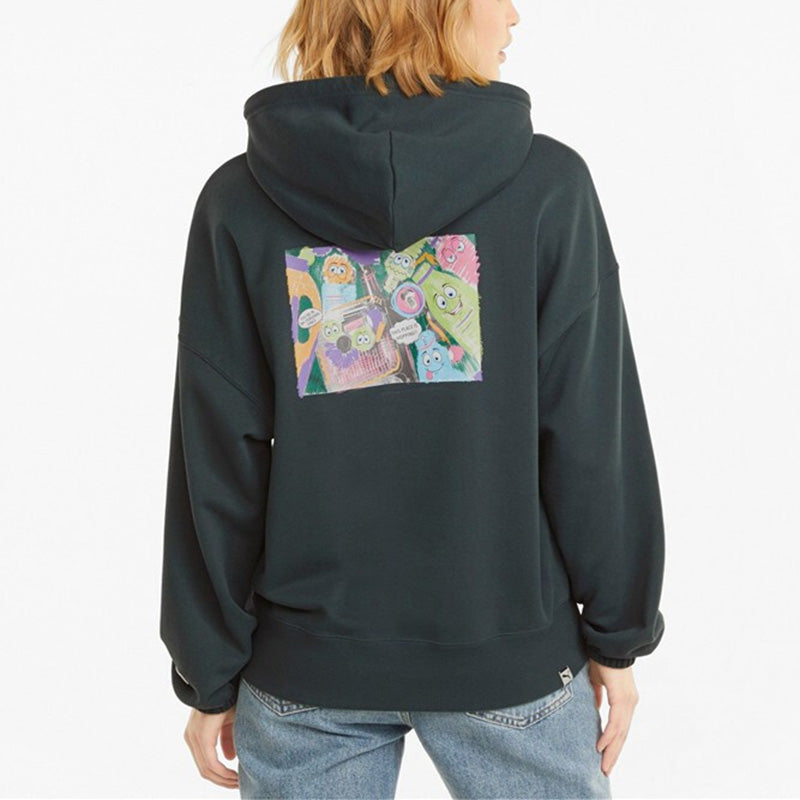(WMNS) PUMA Downtown Graphic Hoodie Green 533049-80