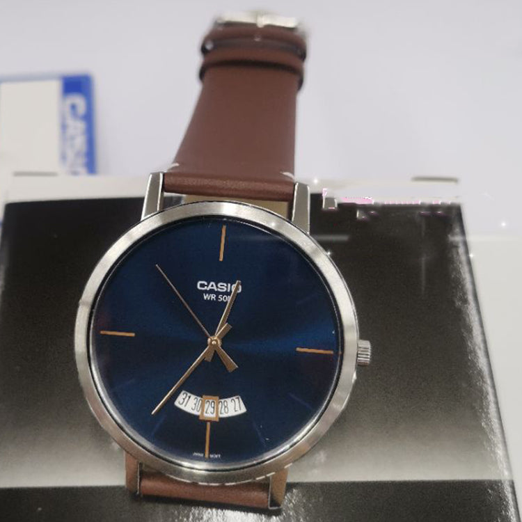 Casio Dress Classic Minimalistic Analog Watch 'Brown Royal Blue' MTP-B100L-2EV
