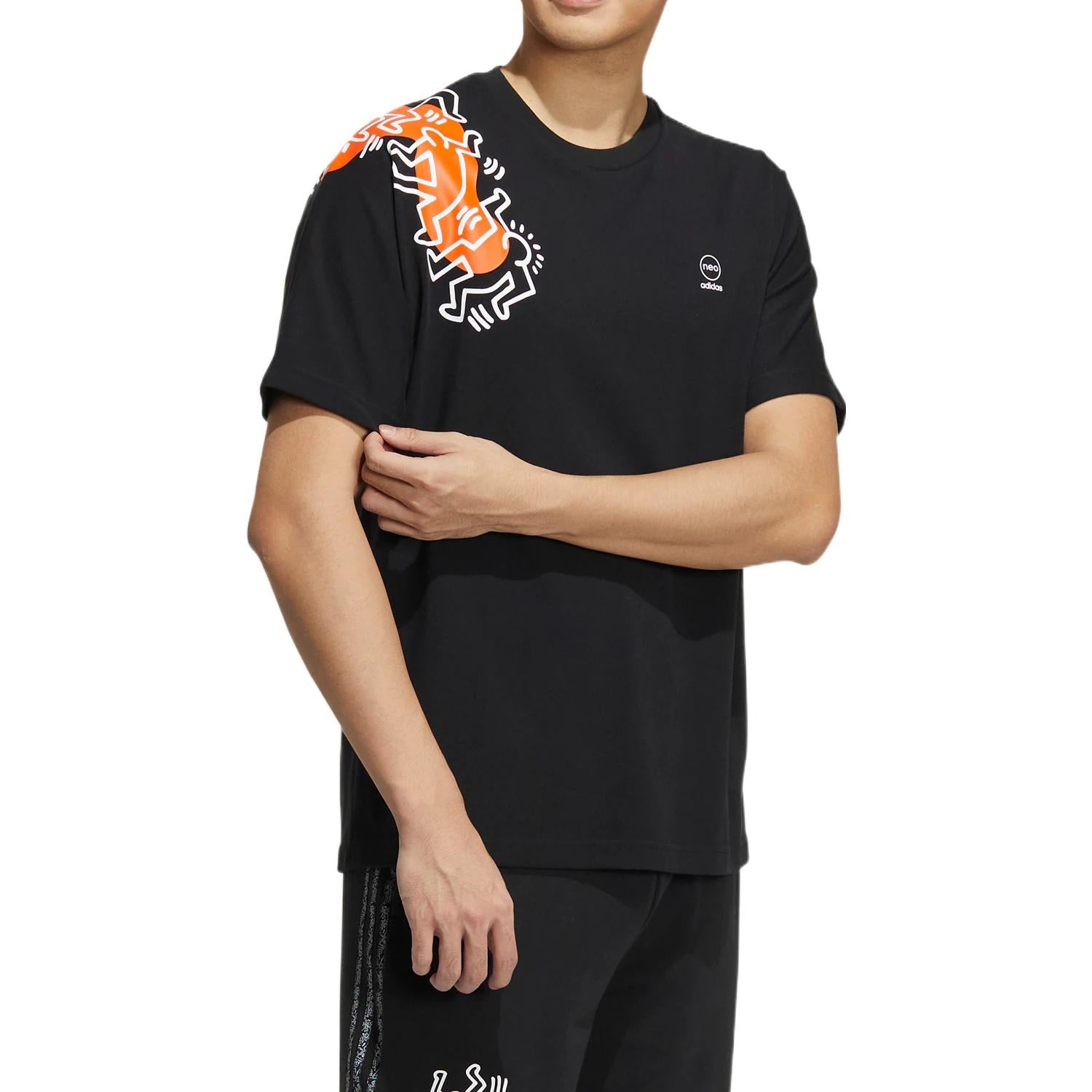 adidas x Keith Haring Crossover Cartoon Pattern Printing Round Neck Short Sleeve Black HD7268