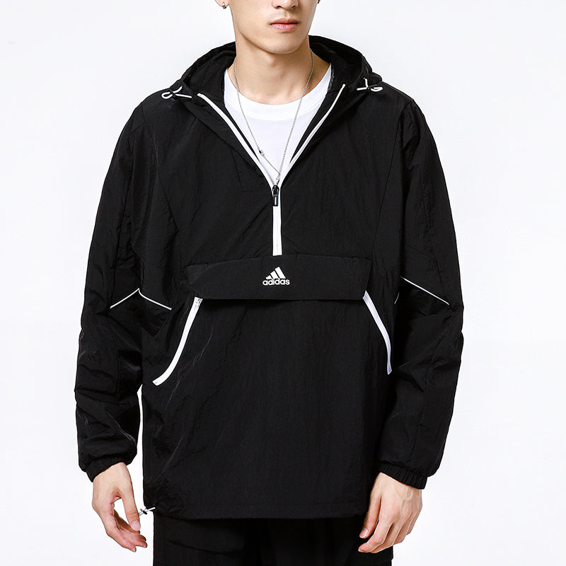 adidas Athleisure Casual Sports hooded Training Knit Jacket Black H40213