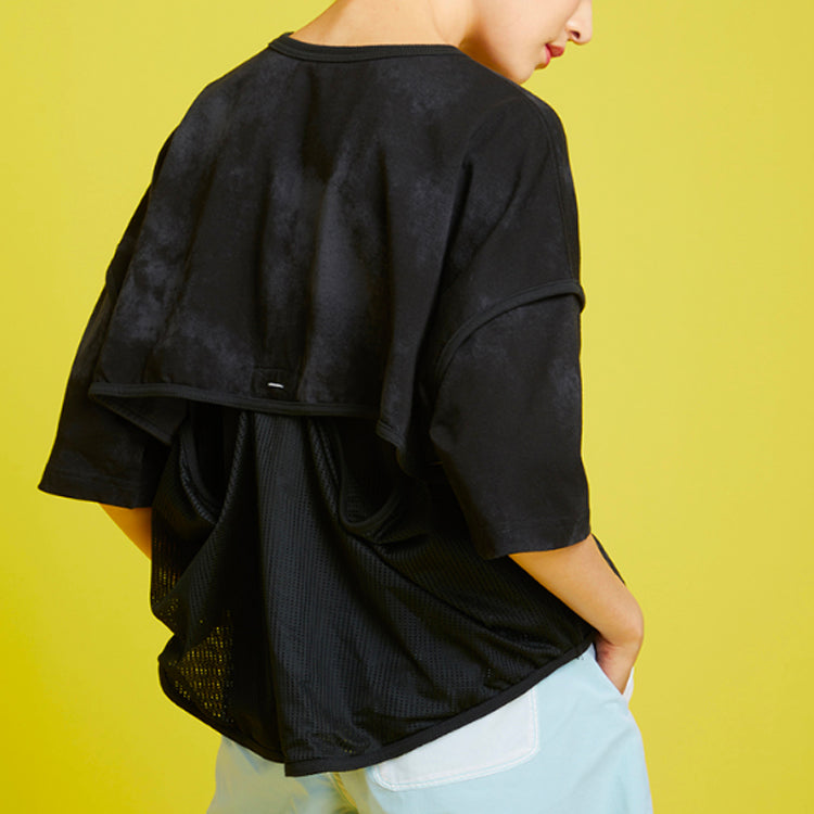(WMNS) Converse Loose Mesh Breathable Short Sleeve Black 10021458-A02