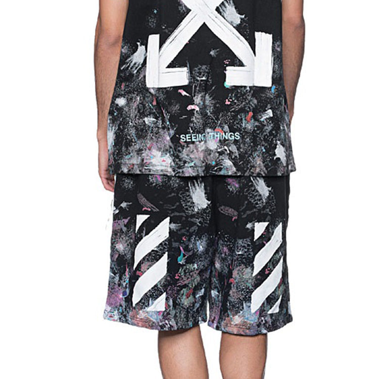 Off-White Splash Ink Pattern Printing Shorts Black OMCB009F176190329901