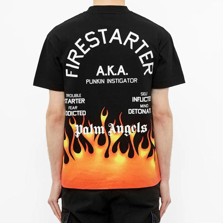 Men's PALM ANGELS Firestarter Classic Tee Flame Short Sleeve Black PMAA001R204130171088