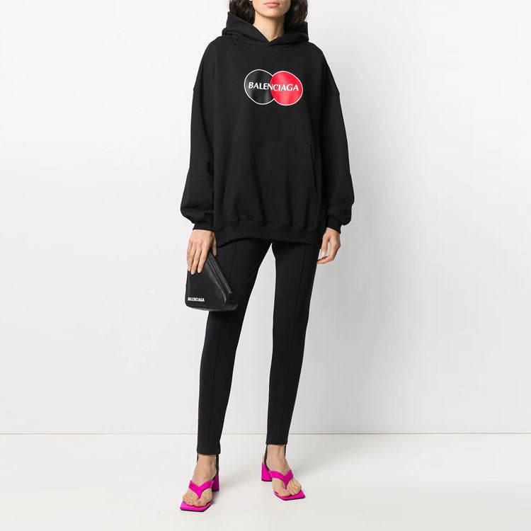 (WMNS) Balenciaga Pattern Loose Version Hoodie Sports Black 620947TIV801000