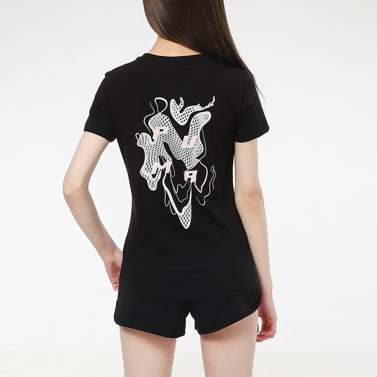 (WMNS) PUMA Logo Printing Round-neck Black 531454-51
