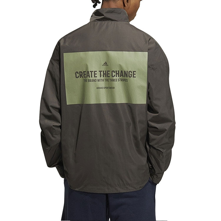 Men's adidas originals FW22 Chest Alphabet Printing Sports Woven Black Jacket HZ7059