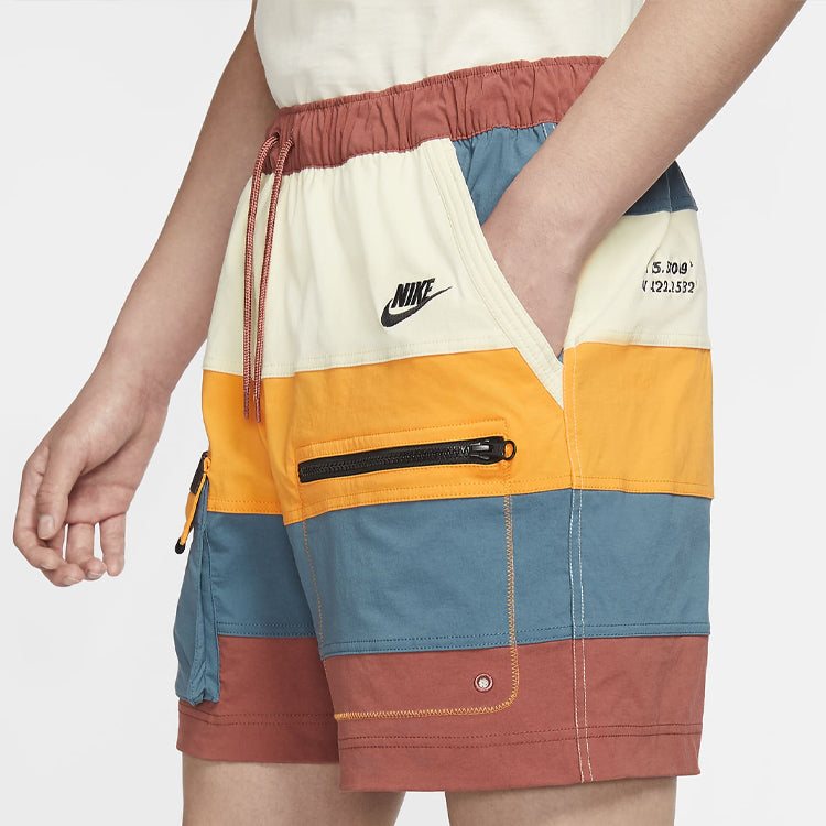 Nike Contrast Color Stitching Pocket Cargo Shorts Colorblock Red CU4224-652