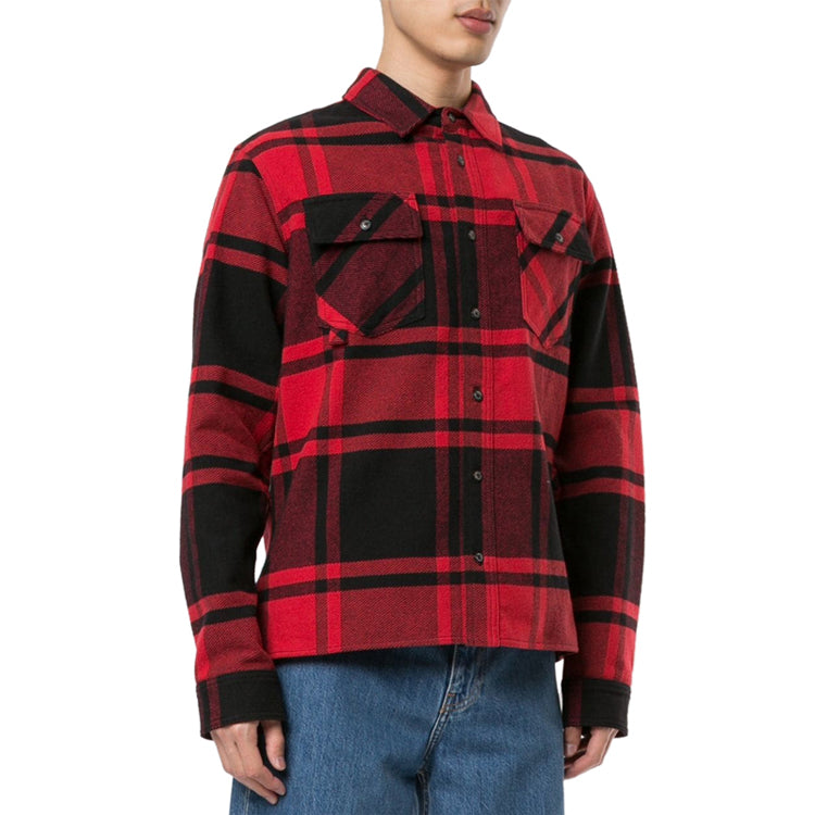 Off-White lapel Plaid Long Sleeves Shirt Version Red OMGA074R19C080242010