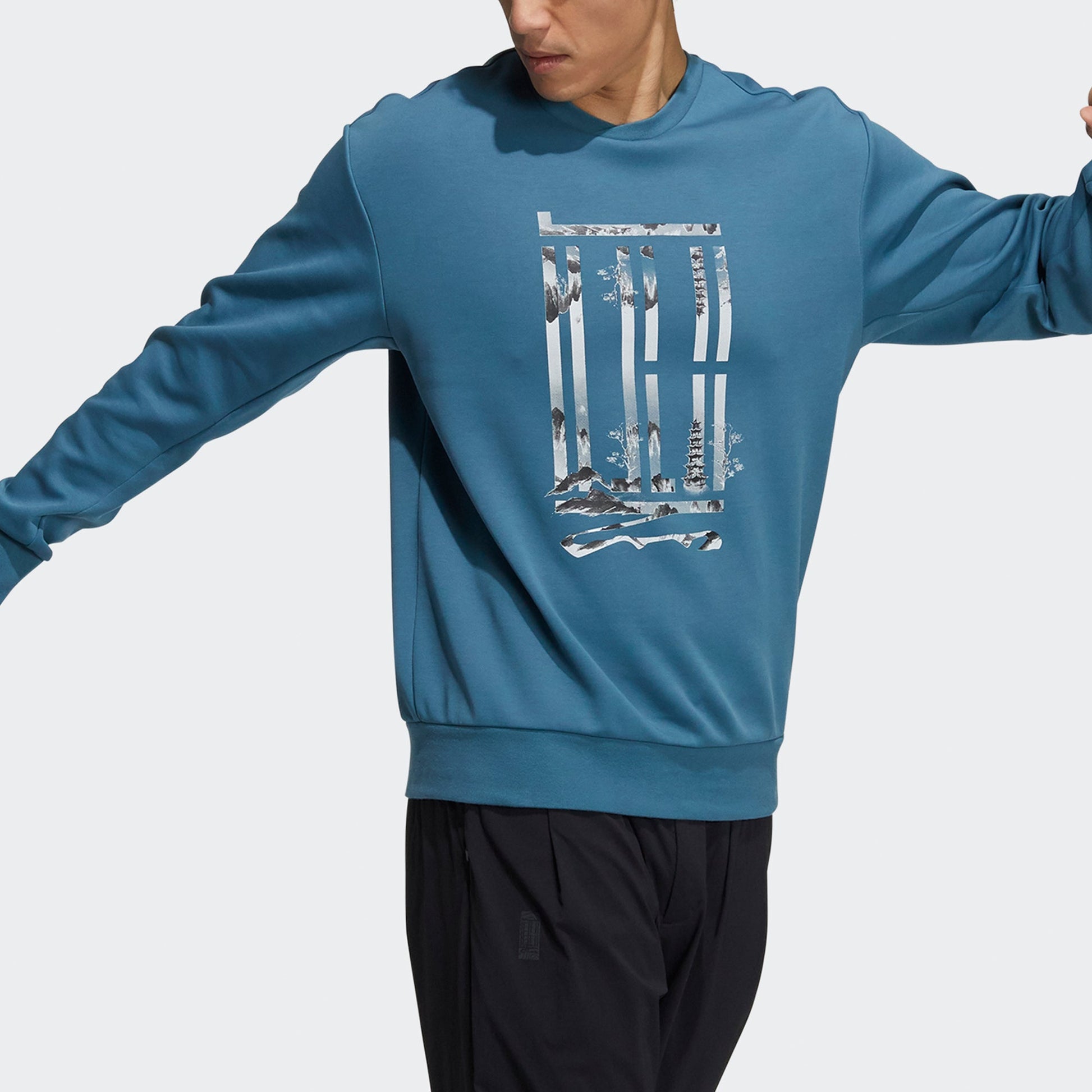 Men's adidas Wj Logo Swt Sports Round Neck Pullover Blue H39290