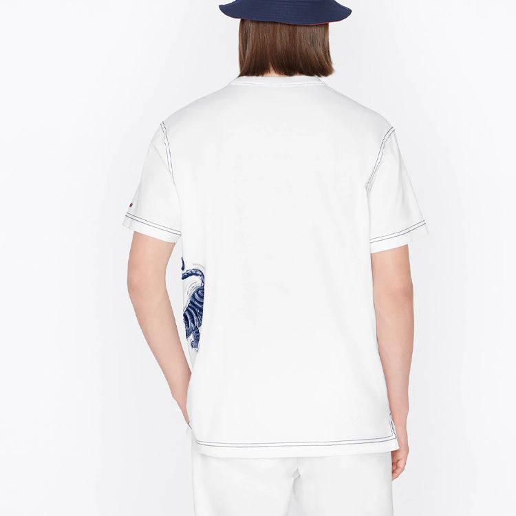 Men's DIOR x Kenny Scharf Crossover SS22 Tiger Embroidered Short Sleeve White 213J646A0677-C085