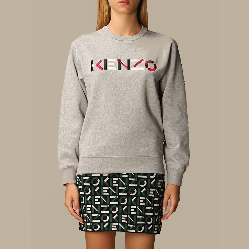 (WMNS) KENZO Embroidery Logo Round-neck Swea Gray FA62SW8204MO-94A