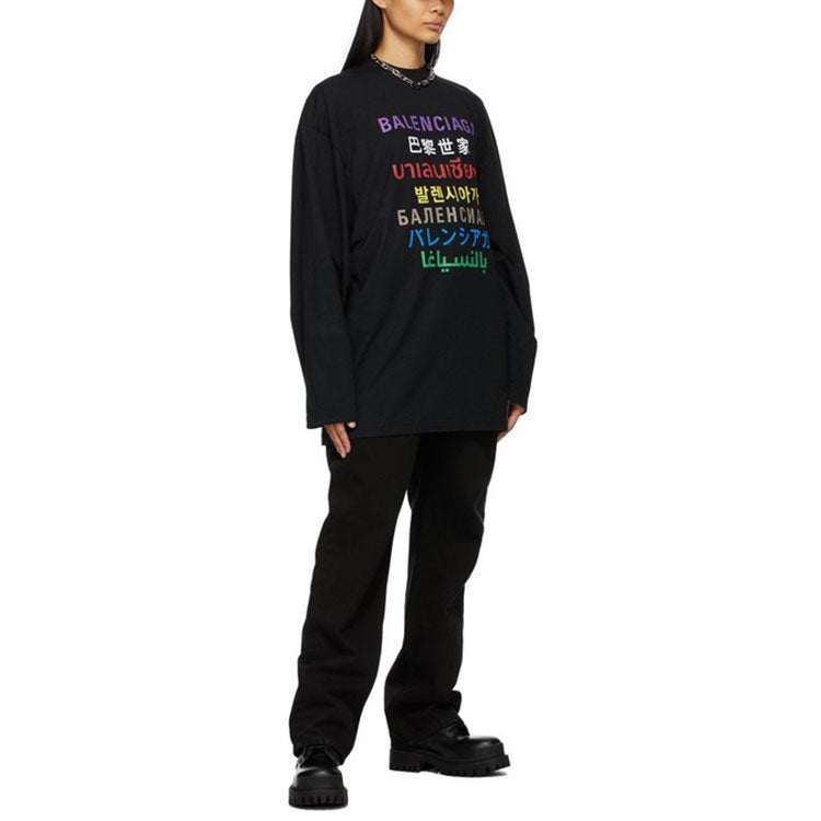 Balenciaga Languages Logo Long Sleeve T-Shirt 'Black Multicolor' 641667TJVI32771