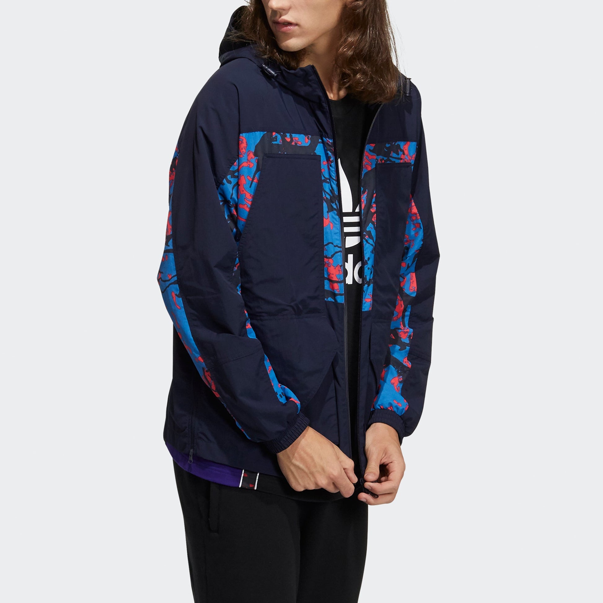 Men's adidas originals Adv Wb Printing Splicing Sports Jacket Legendary Ink Blue H46700