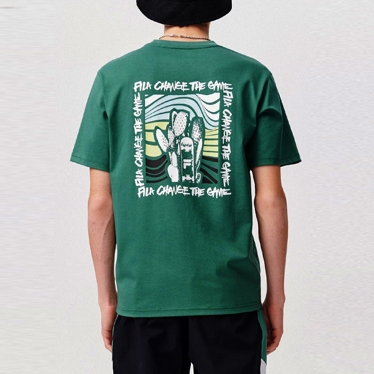 FILA FUSION Casual Sports Round Neck Printing Knit Short Sleeve Green T11M123104F-GN