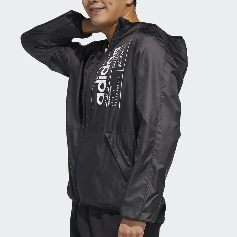 adidas neo Alphabet Printing Training Sports Hooded Jacket Black FL0173