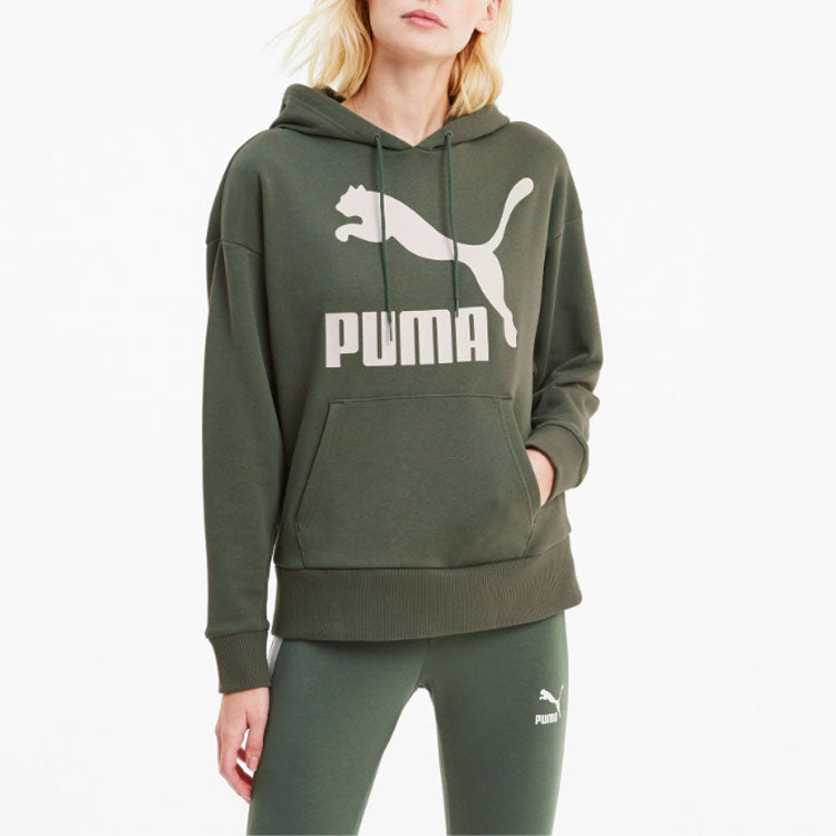 (WMNS) PUMA Classics Logo Hoodie 'Olive Green White' 599197-64