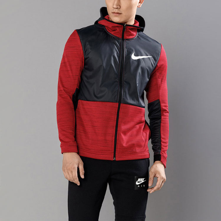 Nike Dri-FIT Basketball Sports Splicing Fleece Lined Knit Hooded Jacket Red 857045-657