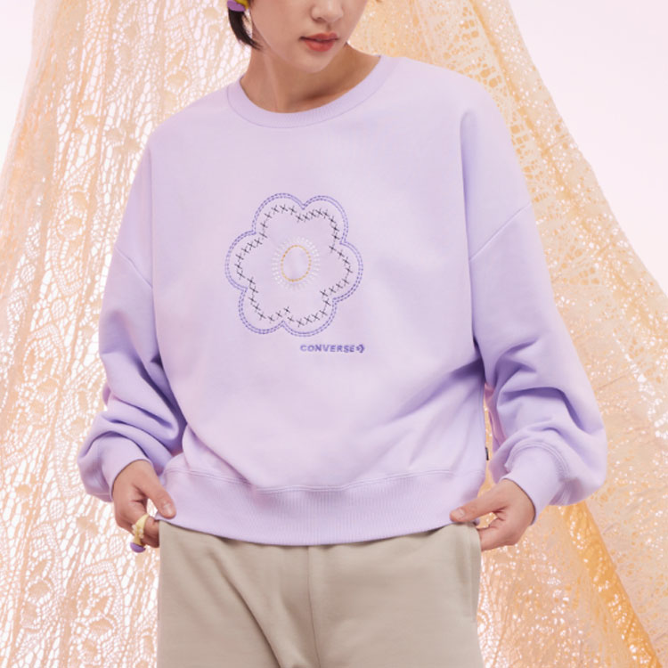 (WMNS) Converse Floral Crewneck Asia Sizing 'Lilac' 10025522-A02