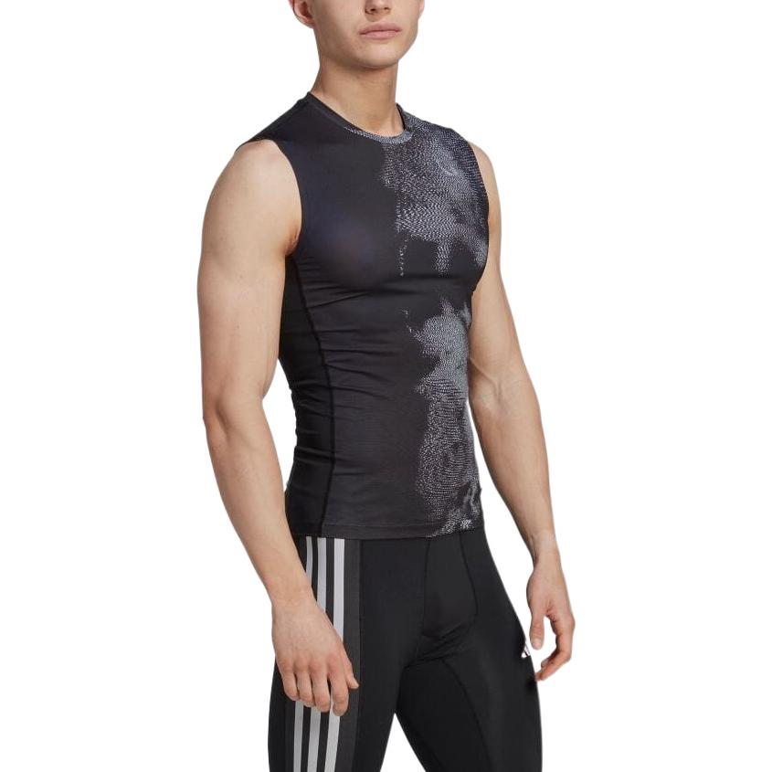 Men's adidas Pattern Printing Round Neck Casual Sports Black Vest HK2333