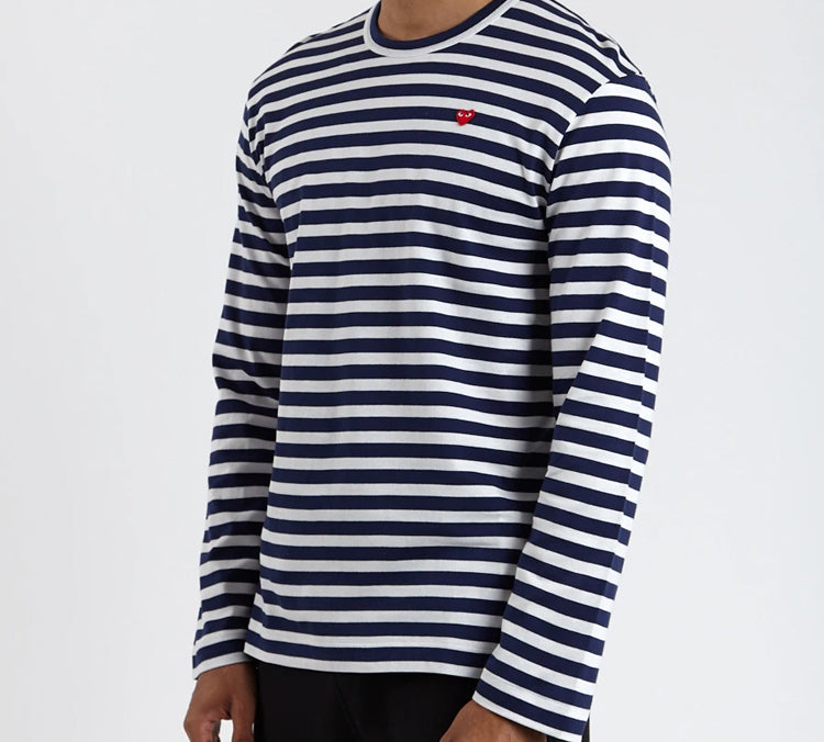 COMME des GARCONS PLAY Striped Long Sleeves Tee 'Navy White' AZ-T208-051-1