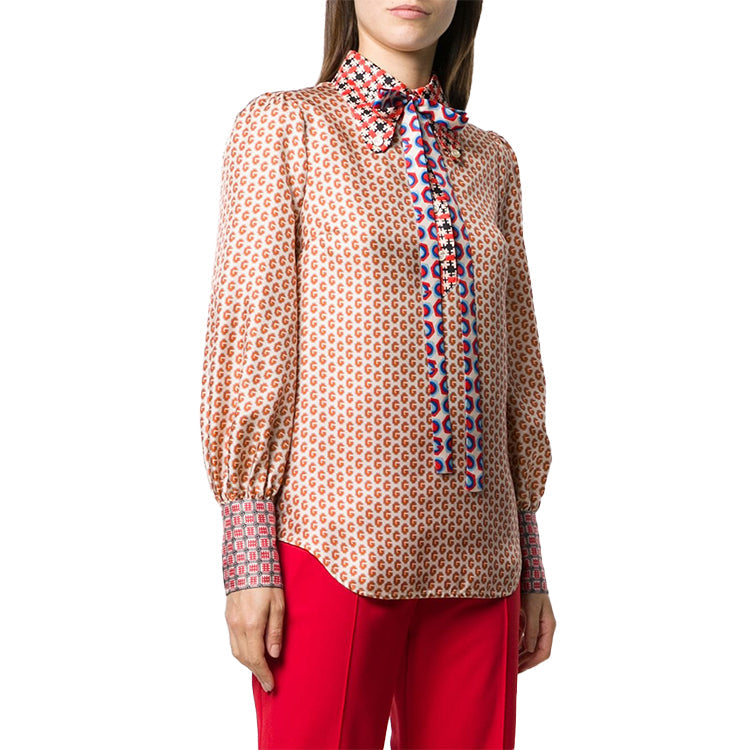 (WMNS) Gucci Long Sleeve Shirt With Spliced Contrast Detail Cuffs For Orange 602041-ZADF5-9098