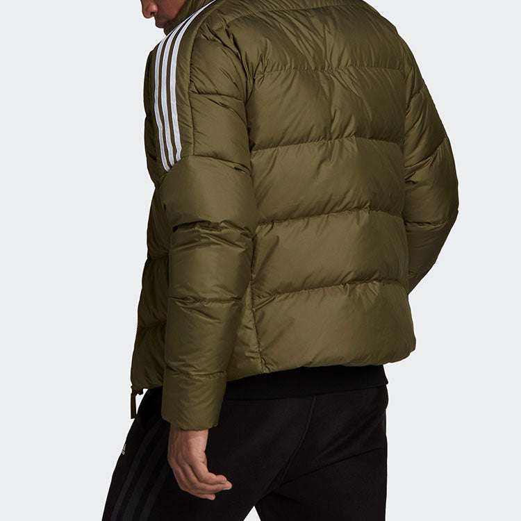 Men's adidas Ess Mid Dwn Jkt Sports Stay Warm Stand Collar With Down Feather Dark Olive Green Jacket GT9144