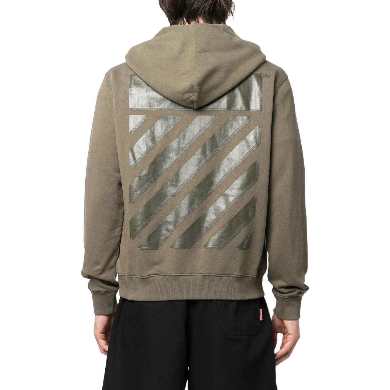 Men's Off-White SS22 Solid Color Hooded Zipper Autumn Green OMBE013S22FLE0035656