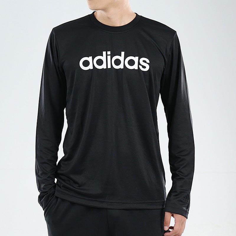 adidas M Logo Ls T Logo Printing Sports Round Neck Long Sleeves Black DH3986