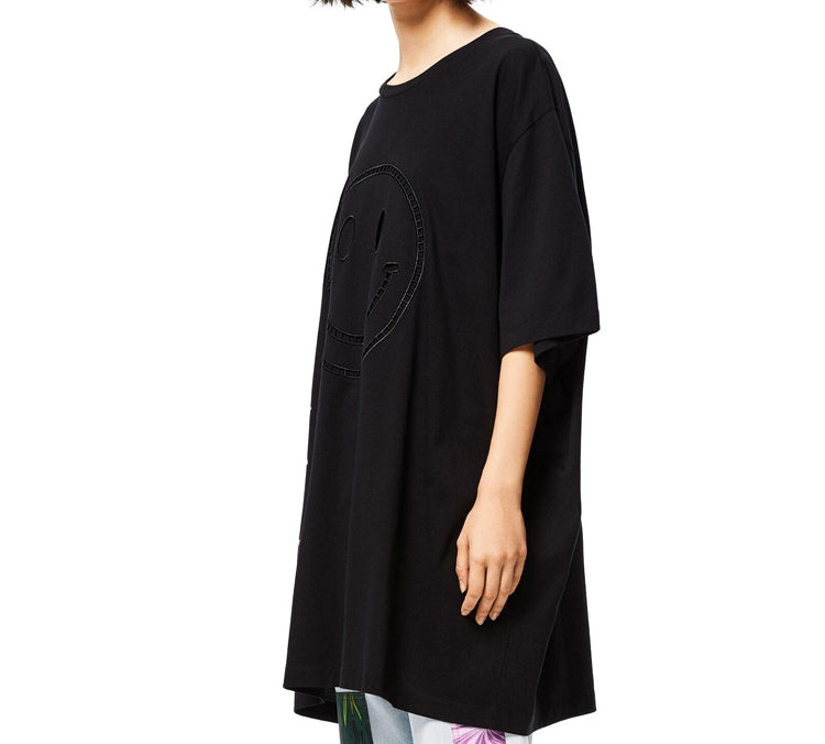 LOEWE Embroidered Smiley Pattern Loose Short Sleeve Unisex Black S616341X20-1100