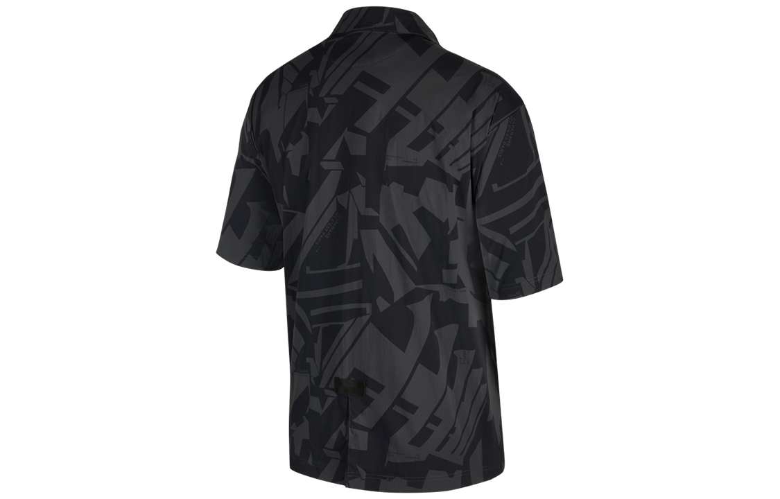 Men's Air Jordan Logo Full Print Chest Zipper Cardigan Short Sleeve Black Shirt DM3109-010