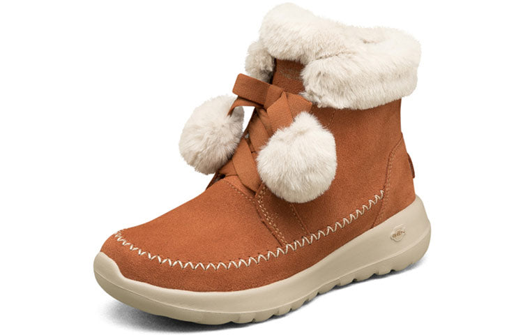 (WMNS) Skechers On-The-Go Joy Pompom Snow Boots 'Brown White' 144004-RUST