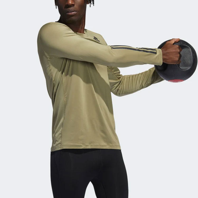 Men's adidas Logo Sports Gym Long Sleeves Green T-Shirt H08804